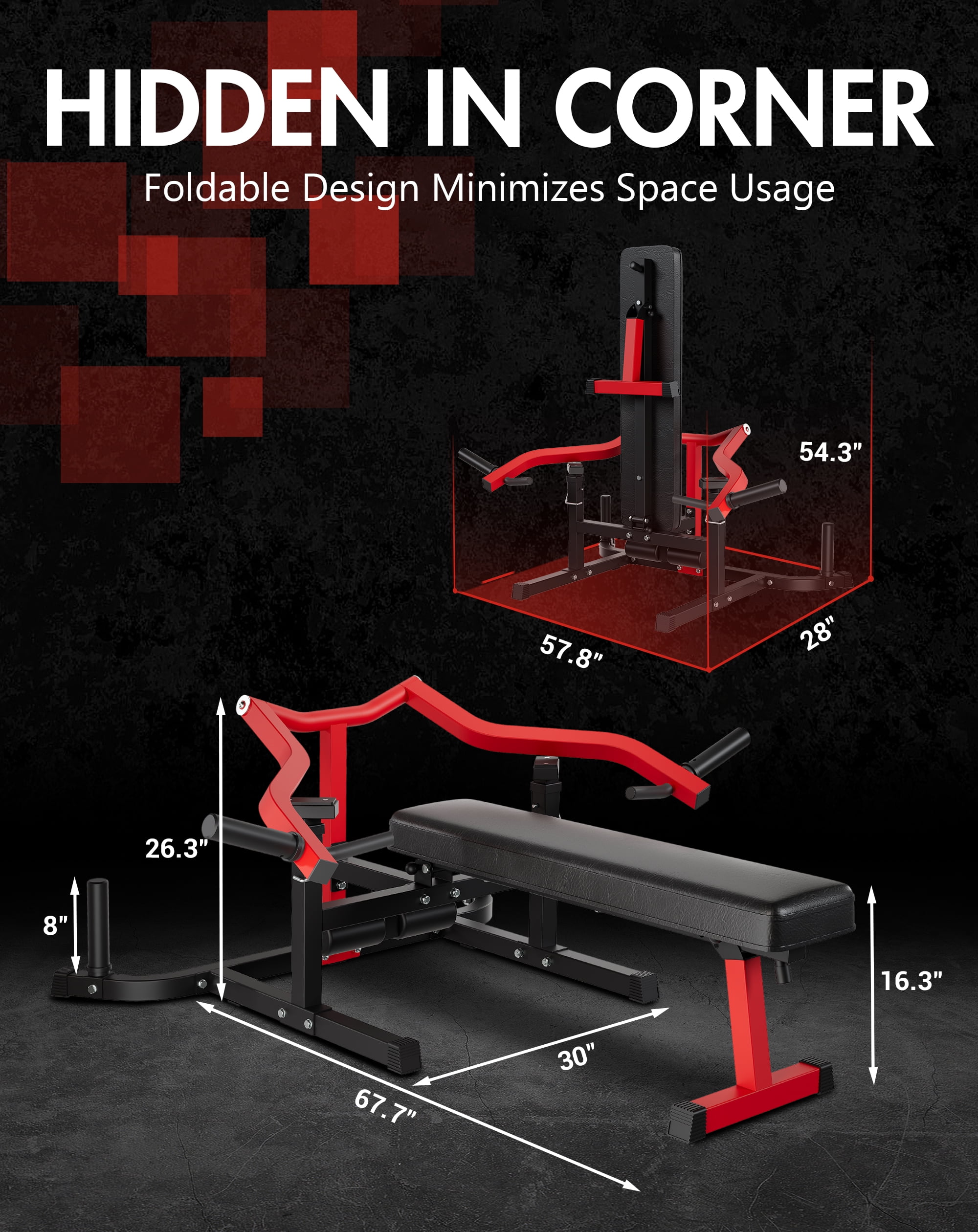 Lumiparty Chest Press Weight Bench Adjustable, Foldable, 850 lb Capacity, Black and Red