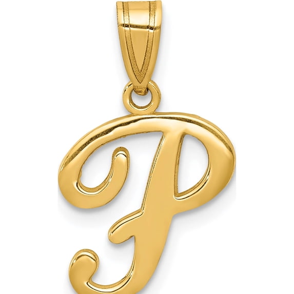 14K Yellow Gold 14Ky Script Letter P Initial Pendant Made In United States yc993p
