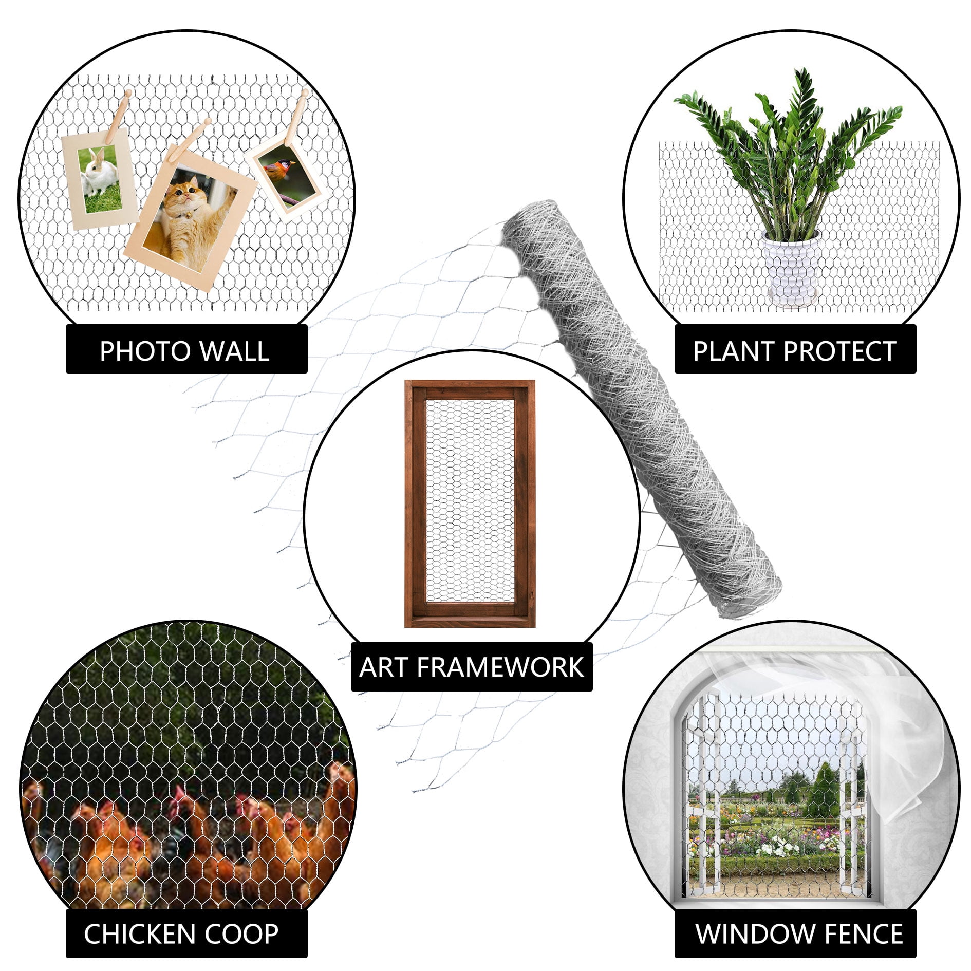 hostic Chicken Wire Netting Galvanized Wire Mesh Hexagonal for Poultry Garden Fencing Barrier 6FTx150FT