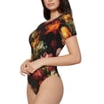 thumbnail image 2 of KLL Women 's Crew Neck Bodysuit Jumpsuits Colorful Tulips Print Short onesies Stretch T Shirts, 2 of 7