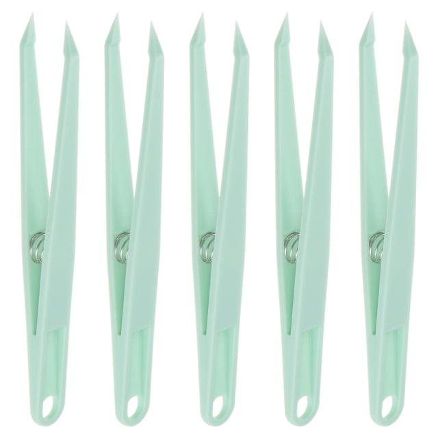 Unique Bargains Sticker Tweezers for Crafting Straight Pointed Tip with Spring, Green, 5 Pieces