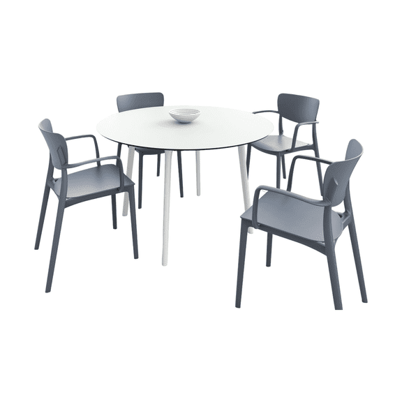 Luxury Commercial Living 5-Piece White and Gray Round Outdoor Patio Dining Set with Arm Chairs 47.5"