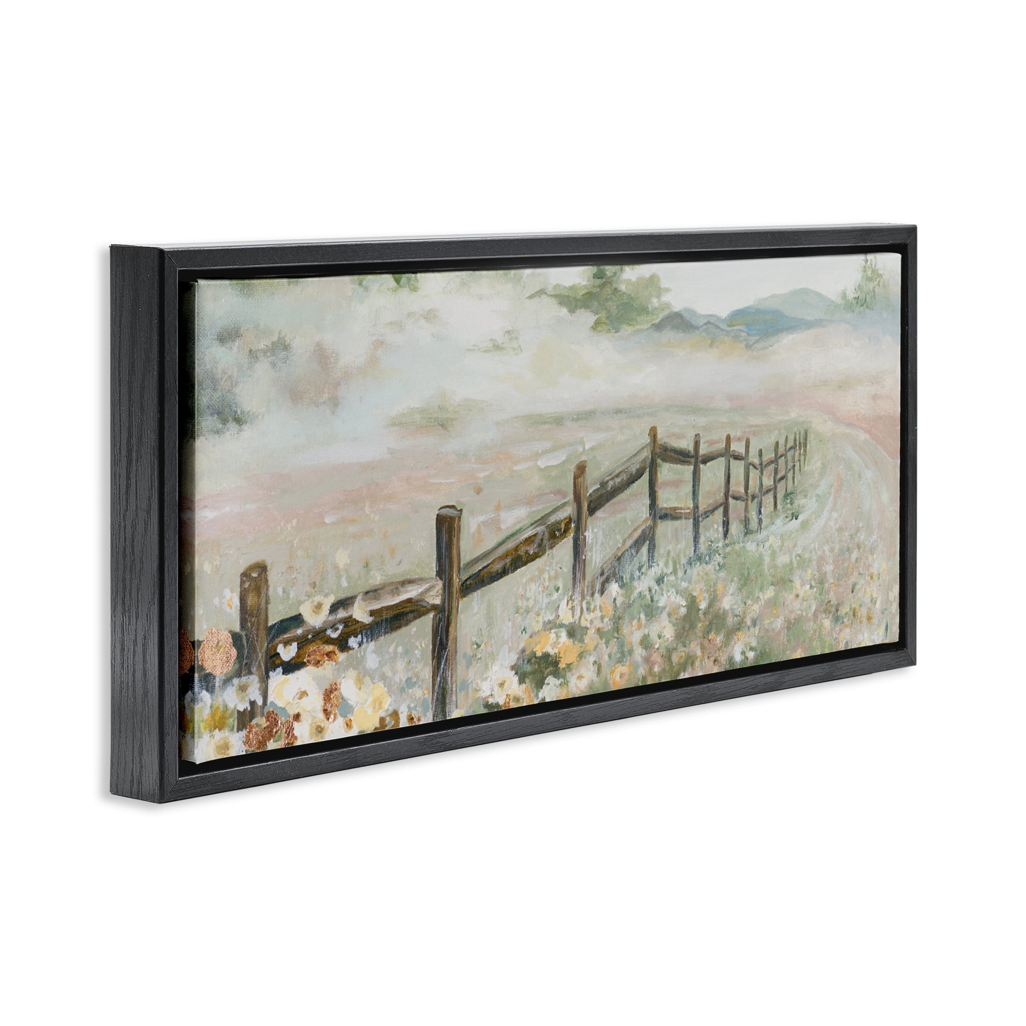 Stupell Industries Soft Fence with Flowers Black Framed Floater Canvas Wall Art, design by Patricia Pinto