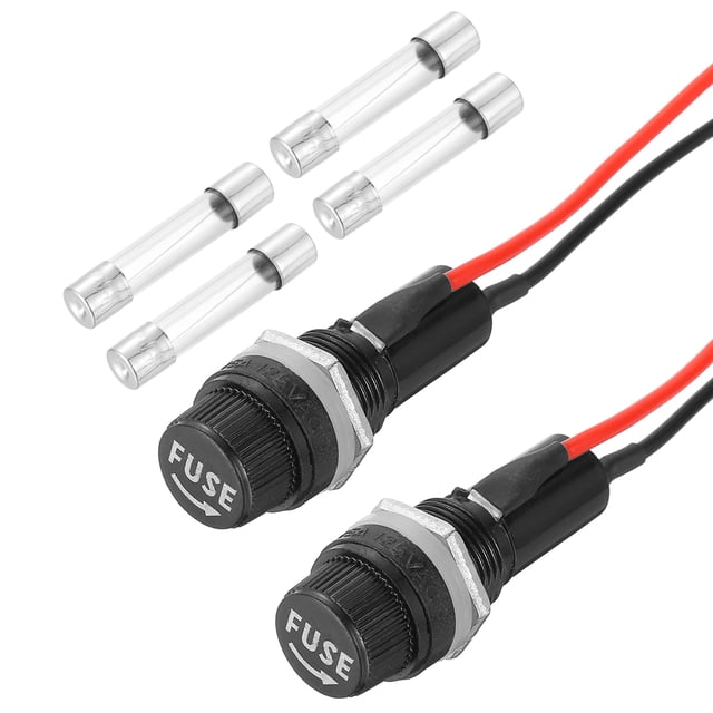 2 Pcs Portafusil de Montaje en Panel, 10/15A AC 125/250V Fusible de 6 x 30mm con Terminal de Espiga y Fusibles de Tubo de Vidrio de 15A