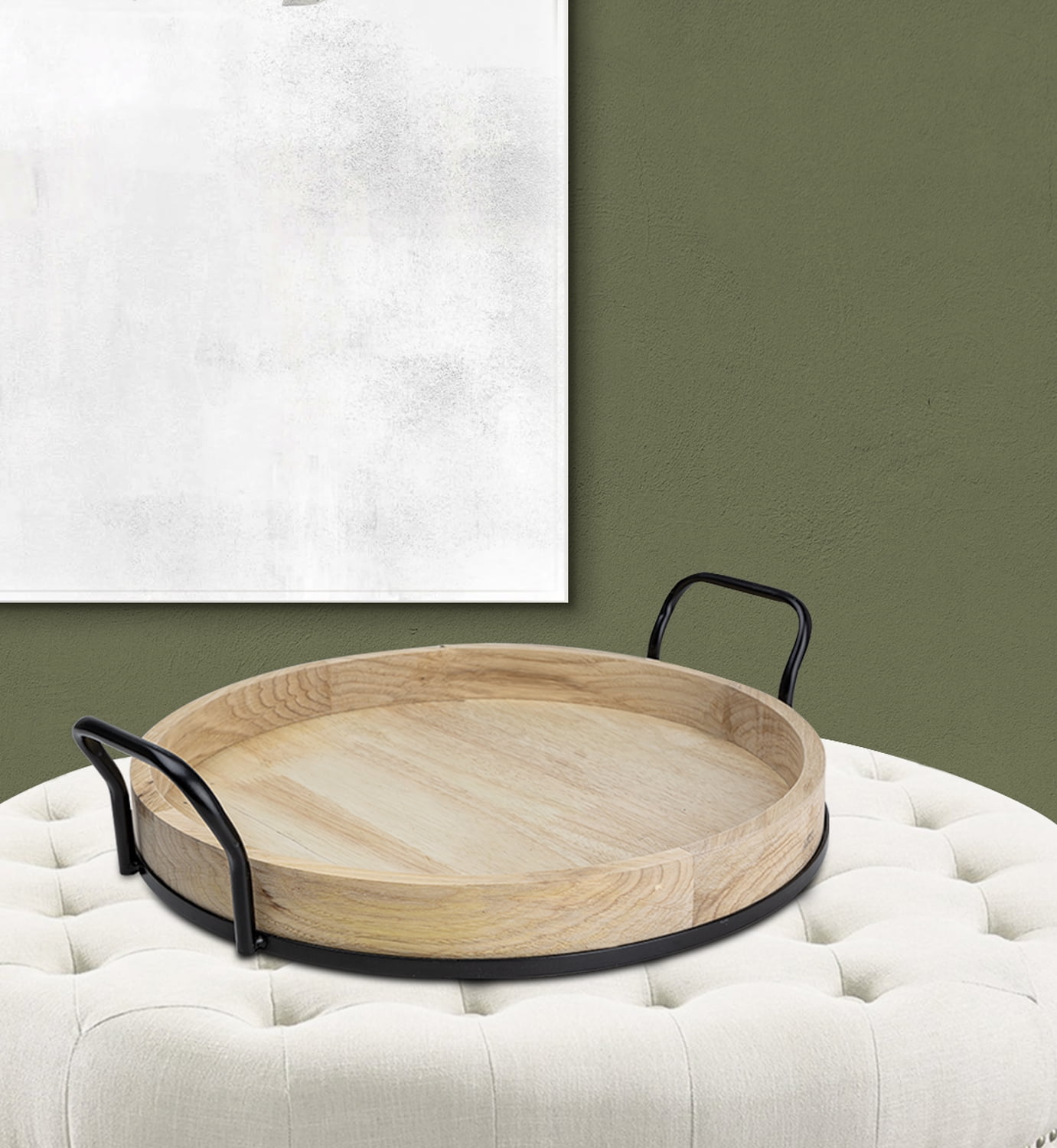 Better Homes & Gardens Round Light Wood and Metal Tray