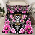 thumbnail image 2 of Homewish Bohemain Moth Full Size Sheets,Spooky Gothic Skeleton Bed Sheets,Pink Flower Floral Sheet Sets For Girls Teens,Ultra Soft Home Decor,4pcs, 2 of 7
