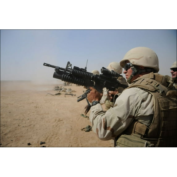24"x36" Gallery Poster, M-203 grenade launcher camp leatherneck afghanistan