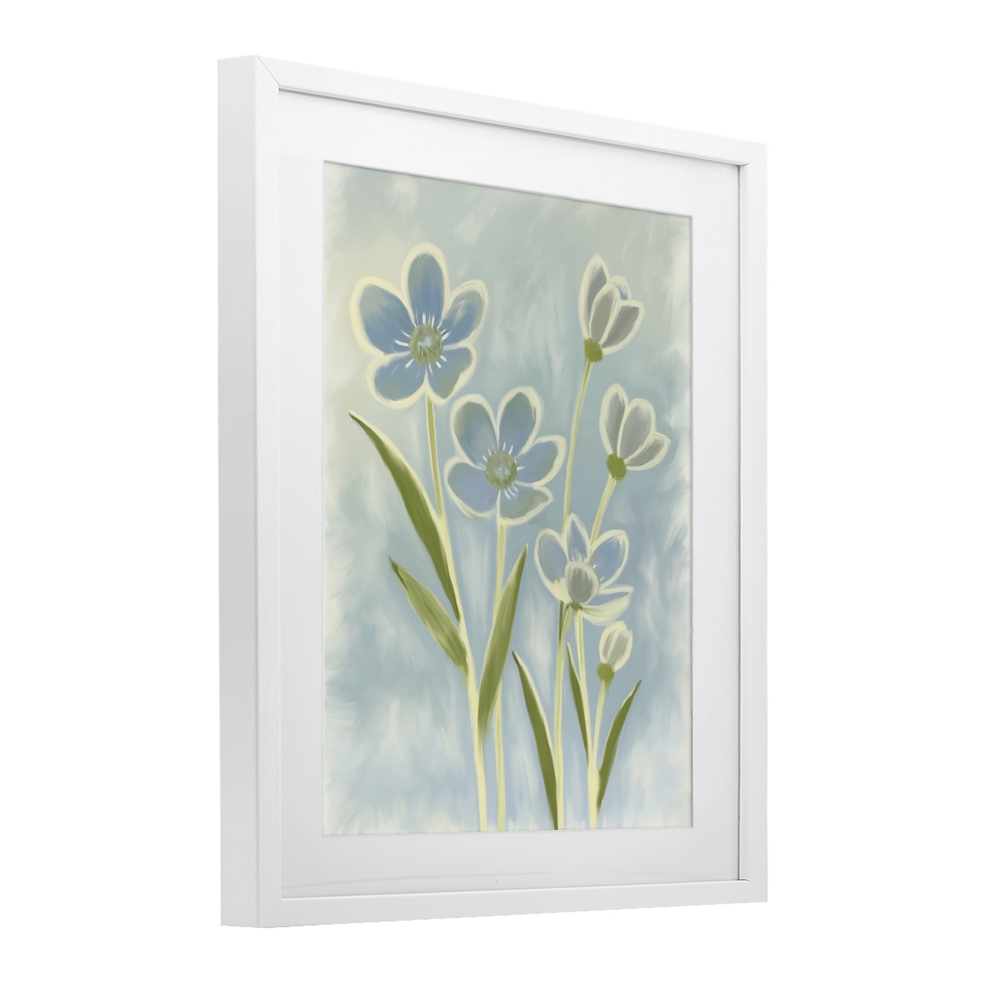 Stupell Industries Blue Petals Contour White Framed Print Under Glass, design by Kim Allen