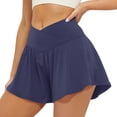 thumbnail image 4 of Kinrui Athletic Shorts for Women Flowy Butterfly Running Shorts Crossover Tennis Gym Workout Skort with Pocket Navy L, 4 of 5