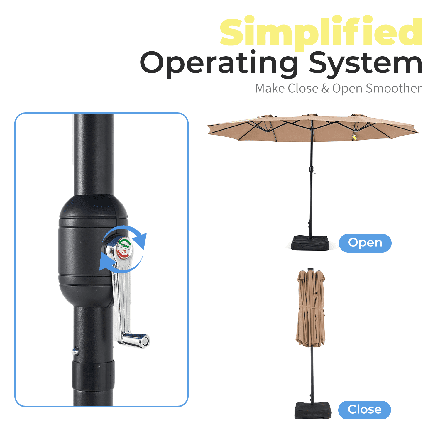 BaPiPro 15FT Off-White Large Double Head Patio Umbrella with Solar LED Lights, Waterproof UV & Tear Resistant Fabric, Windproof Reinforced Steel Frame, Easy Hand Crank for Patio, Pool, Garden & Deck