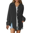thumbnail image 1 of Camisa oversize lisa para mujer: top informal de tejido transpirable y corte holgado, versátil para el trabajo o el fin de semana y fácil de cuidar, 1 of 8