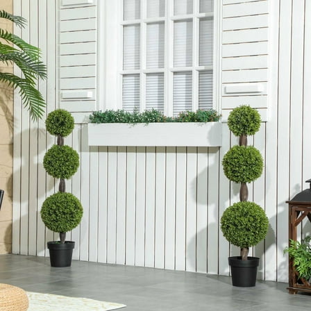 Resenkos Set of 2 Artificial Ball Boxwood Topiary Trees - Fake Plants in Pots for Indoor/Outdoor Living Room, Green