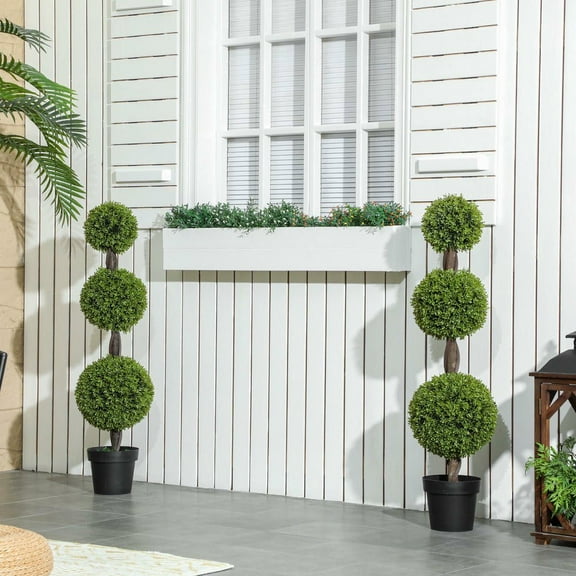 Resenkos Set of 2 Artificial Ball Boxwood Topiary Trees - Fake Plants in Pots for Indoor/Outdoor Living Room, Green