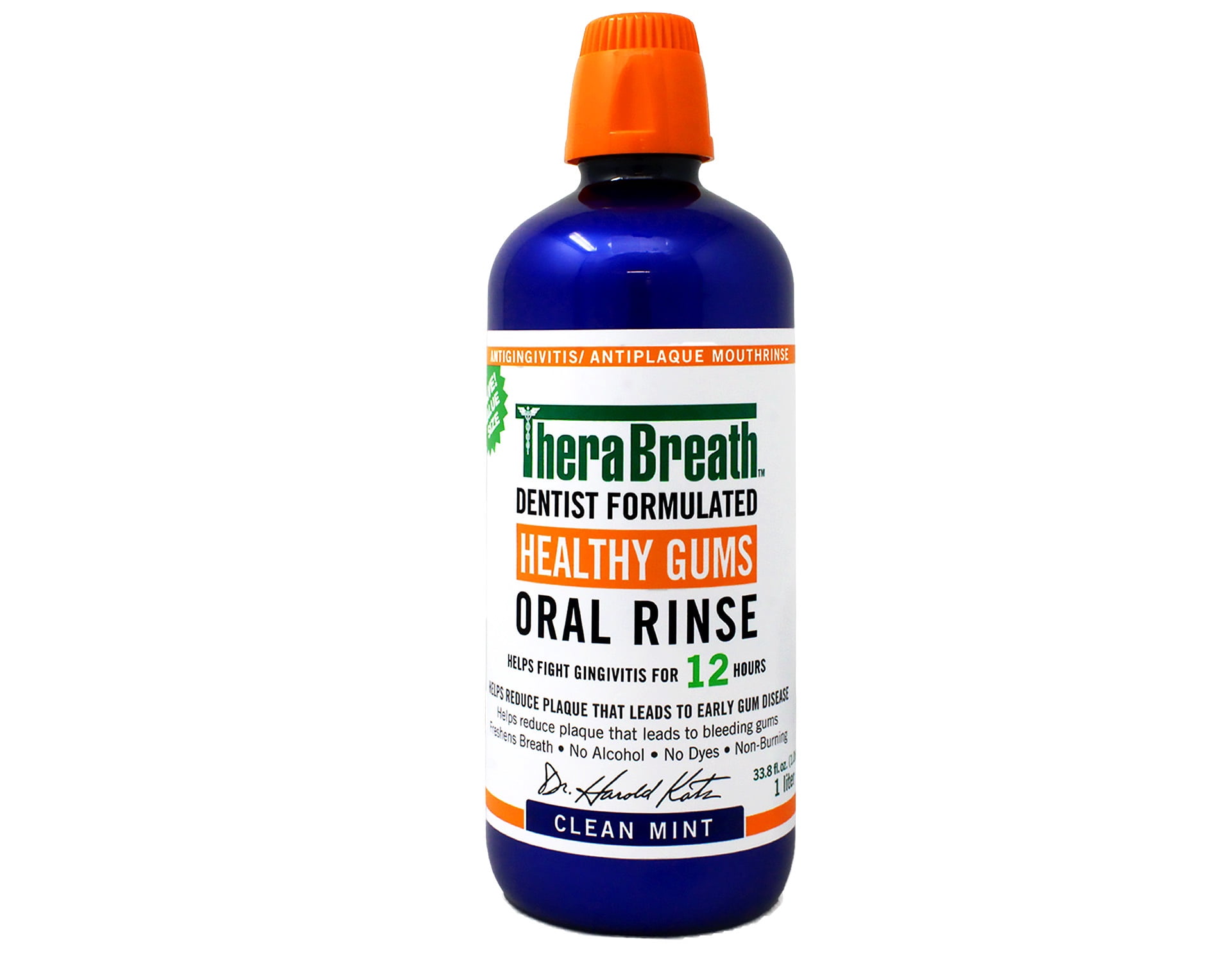 TheraBreath Healthy Gums Oral Rinse Clean Mint Antigingivitis Antiplaque Mouthwash Alcohol Free 33.8 fl oz (Pack of 2)