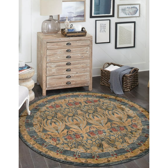 Rugs.com Chelsea Collection Rug – 8' Round Navy Blue Medium Rug Perfect For Kitchens, Dining Rooms
