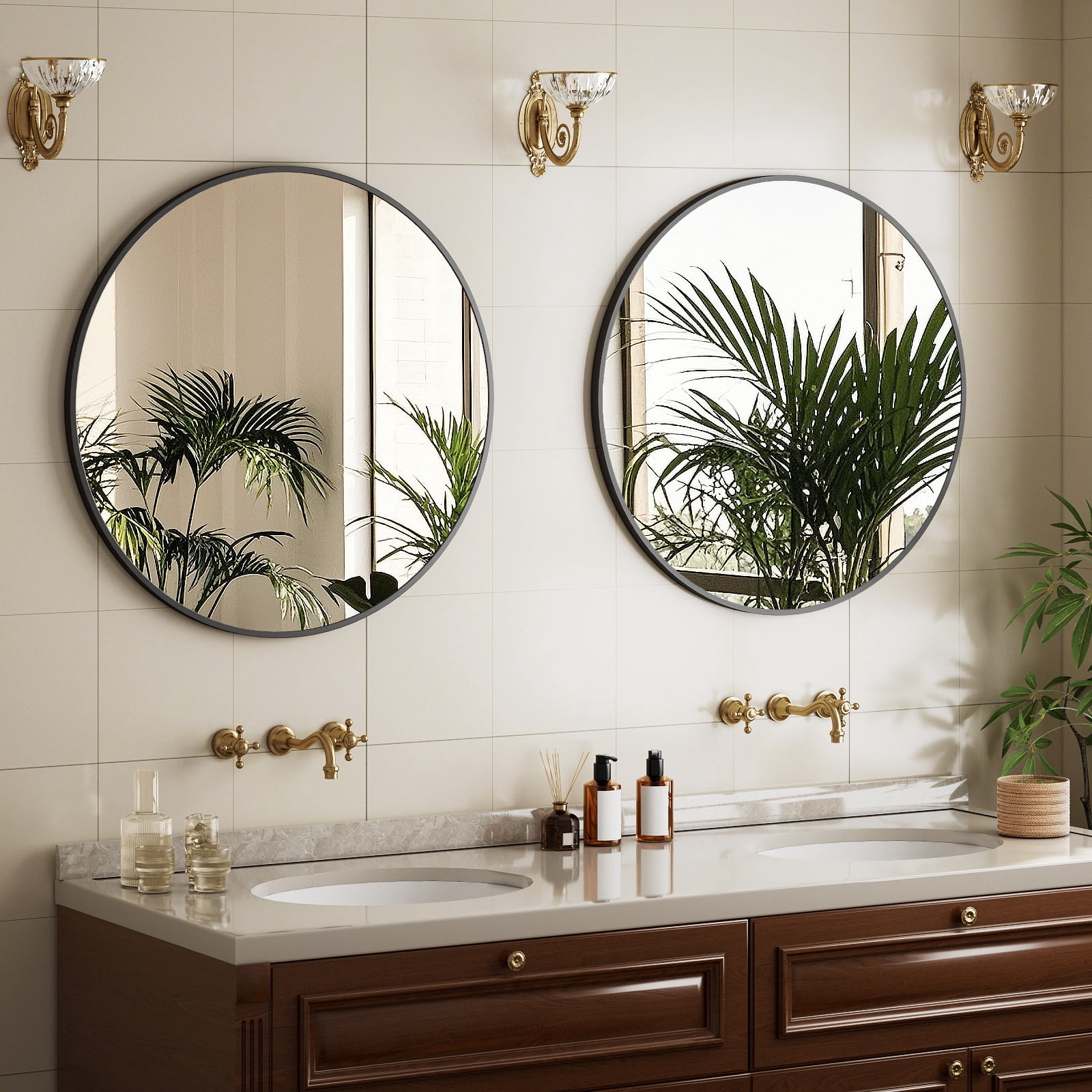 VORENTA 20" Bathroom Mirror Round Wall Mirror Vanity Mirror with Metal Frame, Black