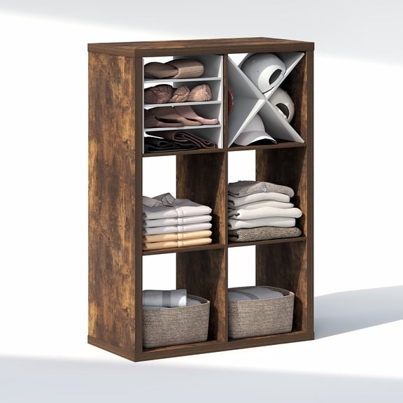 Furinno CUBIC 6-Cube Closet Organizer Open Shelf Extra Thick Frame Amber Pine