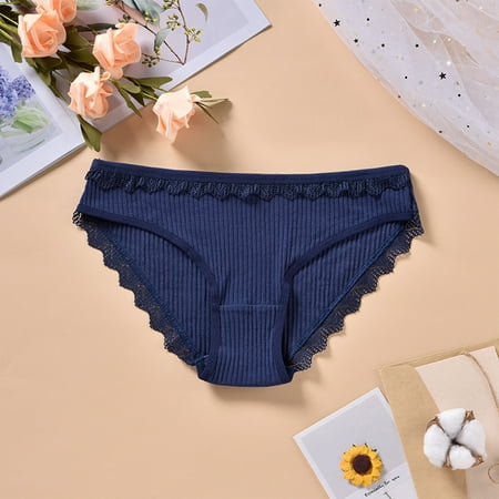 uublik High Cut Panties for Women High Waist Breathable Briefs Soft Underpants Ladies Stretch Panties Lace Underwear Navy
