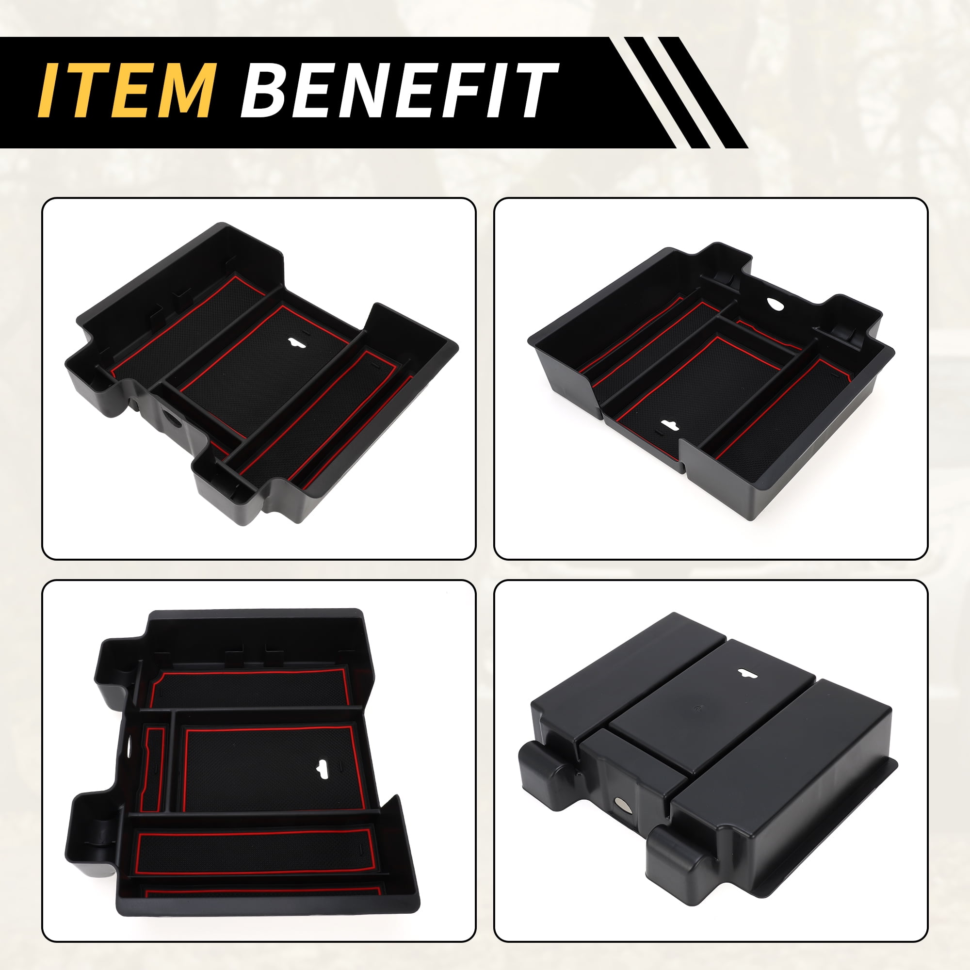 Unique Bargains Full Center Console Organizer Tray for Chevy Silverado for GMC Sierra 2500 3500 HD 2020-2023 Armrest Box Insert Tray Full Console w/Bucket Seats ONLY Plastic Black Red