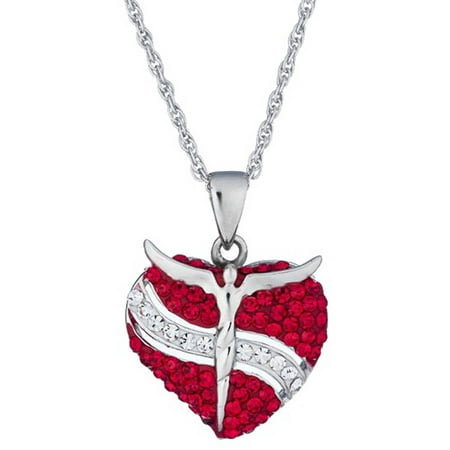 Lavaggi Jewelry Red Crystal Sterling Silver Inspirational Angel Heart IV Necklace, 18 Chain, 925 Designer