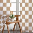 thumbnail image 5 of Beige Checkered Curtains for Bedroom,Rod Pocket Brown and White Semi Sheer Curtains Farmhouse Retro Checkerboard Light Filtering Drapes for Living Room,Set of 2 Window Curtain Panels,52 x 84 Inch, 5 of 5