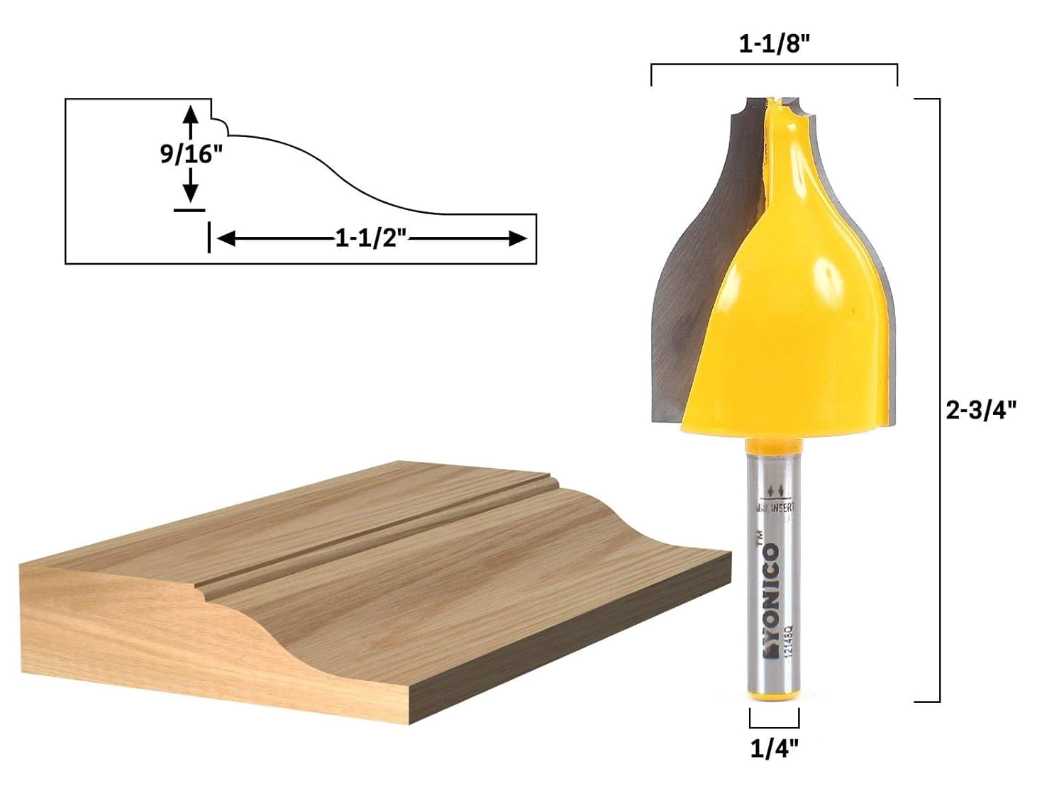 Yonico Ogee & Bead Vertical Raised Panel Router Bit - 1/4" Shank - 12148q