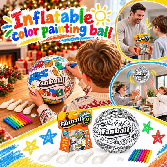 Kids Inflatable Doodle Coloring ollyball, DIY Creative Drawing Beach Ball for Outdoor Play, Color Your Own Ball with Crayons, 28cm