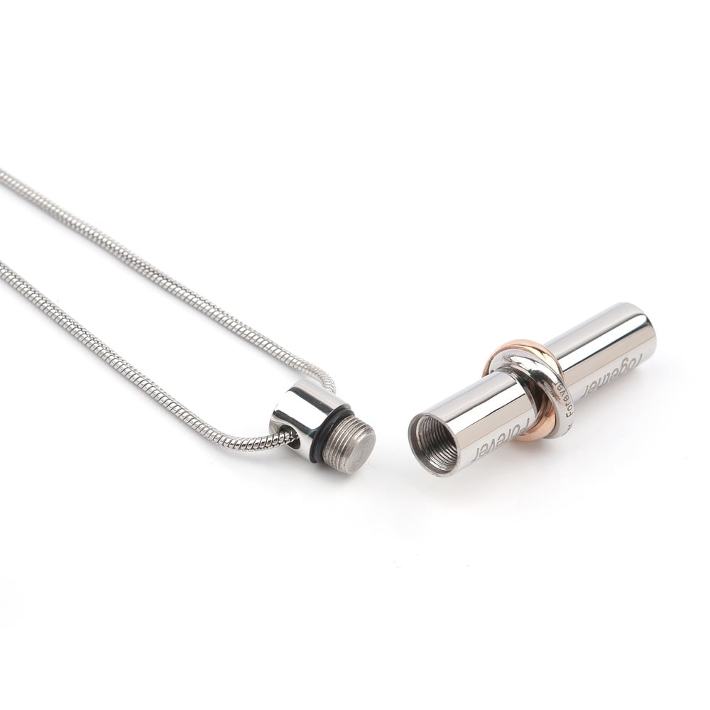 Cylinder Style Memorial Cremation Jewelry Urn Ashes Holder Necklace (Together Forever Ring)