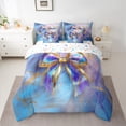 thumbnail image 2 of Feelyou Girls Fashion Bowknot Bedding Comforter Set 7pcs, Blue Purple Marbling Queen Bedding Sets, Chic Watercolor Abstract Reversible Queen Sheet Sets, Luxury Bedroom Decor, 2 of 7