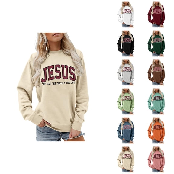 Jesus Sweatshirt for Women 2025 Fall Winter Long Sleeve Crewneck Bible Verse Christian Sweat Shirts Pullover Top