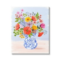 Stupell Industries Bright Flowers in Pottery Botanical & Floral Painting Gallery Wrapped Canvas Art Print Wall Art, 16 x 20
