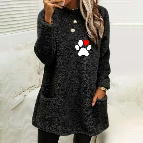 BEFOKA Women's 2025 Long Sleeve Sherpas Pullover Fuzzy Fleece Sweatshirt Casual Loose Fuzzy Graphic Shirts Winter Fleece Lined Warm Shirts Holiday Outfits S_XXXL