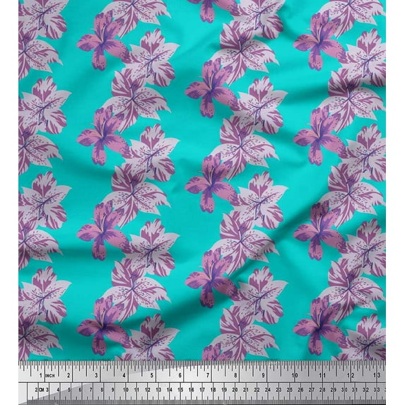 Soimoi Green Velvet Fabric Purple Floral Printed Craft Fabric by The Yard 58 Inch Wide
