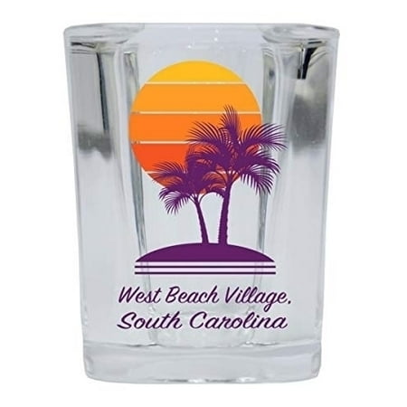 

R and R Imports West Beach Village South Carolina Souvenir 2 Ounce Square Shot Glass Palm Design