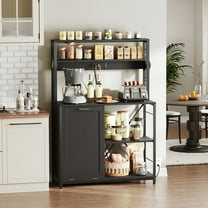 HOOBRO Bakers Rack Microwave Stand with Trash Can Bin Cabinet, 5-Tier Kitchen Storage Shelf Cabinet with Power Outlet, Tall Coffee Bar Table Station for Dining Room, Living Room, Black BB50UHB01