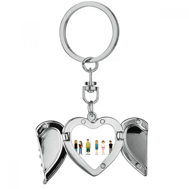 Game Characters Pixel Art Deco Fashion Heart Angel Wing Key Chain Holder