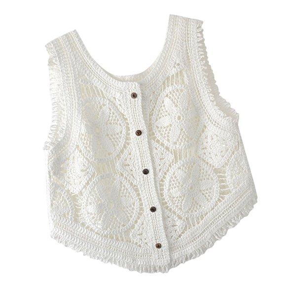Women Sleeveless Openwork Knit Vest Breathable Cotton Crochet Design Perfect For Beach Parties And Daily Wear