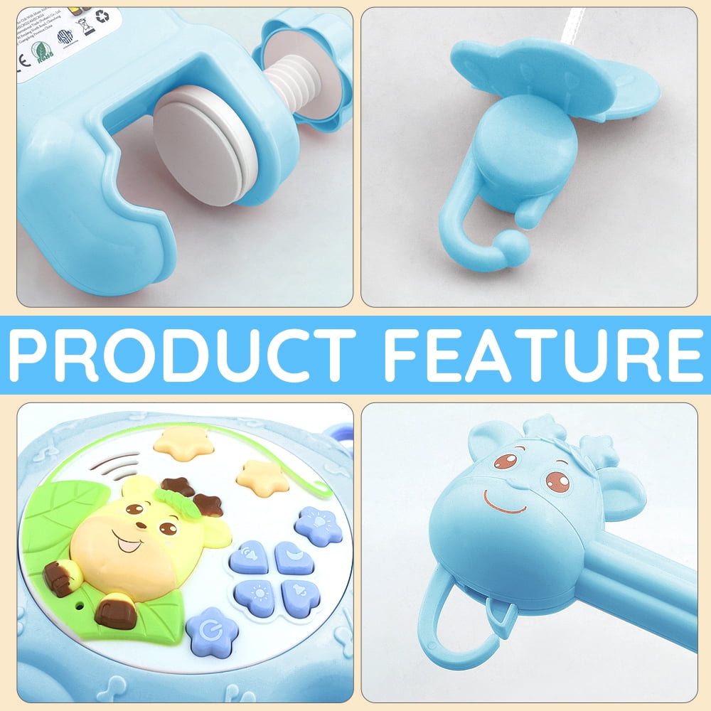 Baby Crib Mobile with Remote Control, Music, Star Planet Projector, 360° Rotation -  Musical Baby Mobile with Detachable Chewable Rattles & Teethers