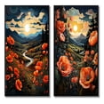 thumbnail image 2 of Designart "Countryside Red Poppy landscape II" Countryside Framed Wall Art Set Of 2 - Coral Landscapes Framed Canvas Set For Living Room Decor, 2 of 7