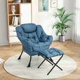 thumbnail image 5 of Gymax Lazy Sofa Chair Accent Leisure Armchair with Folding Footrest & Storage Pocket Blue, 5 of 10