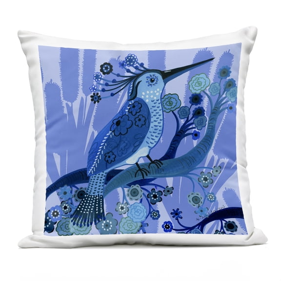 Stupell Industries Folk Style Blue Bird Design by Kay Widdowson Outdoor Printed Pillow