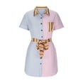 thumbnail image 6 of Henpk Summer Dresses for Women Striped T Shirt Dress Casual Midi Dress Short Sleeve Sundress with Pockets V-Neck Short Sleeve Striped Print Button Bandage Waist Casual Mini Dress Pink M, 6 of 8