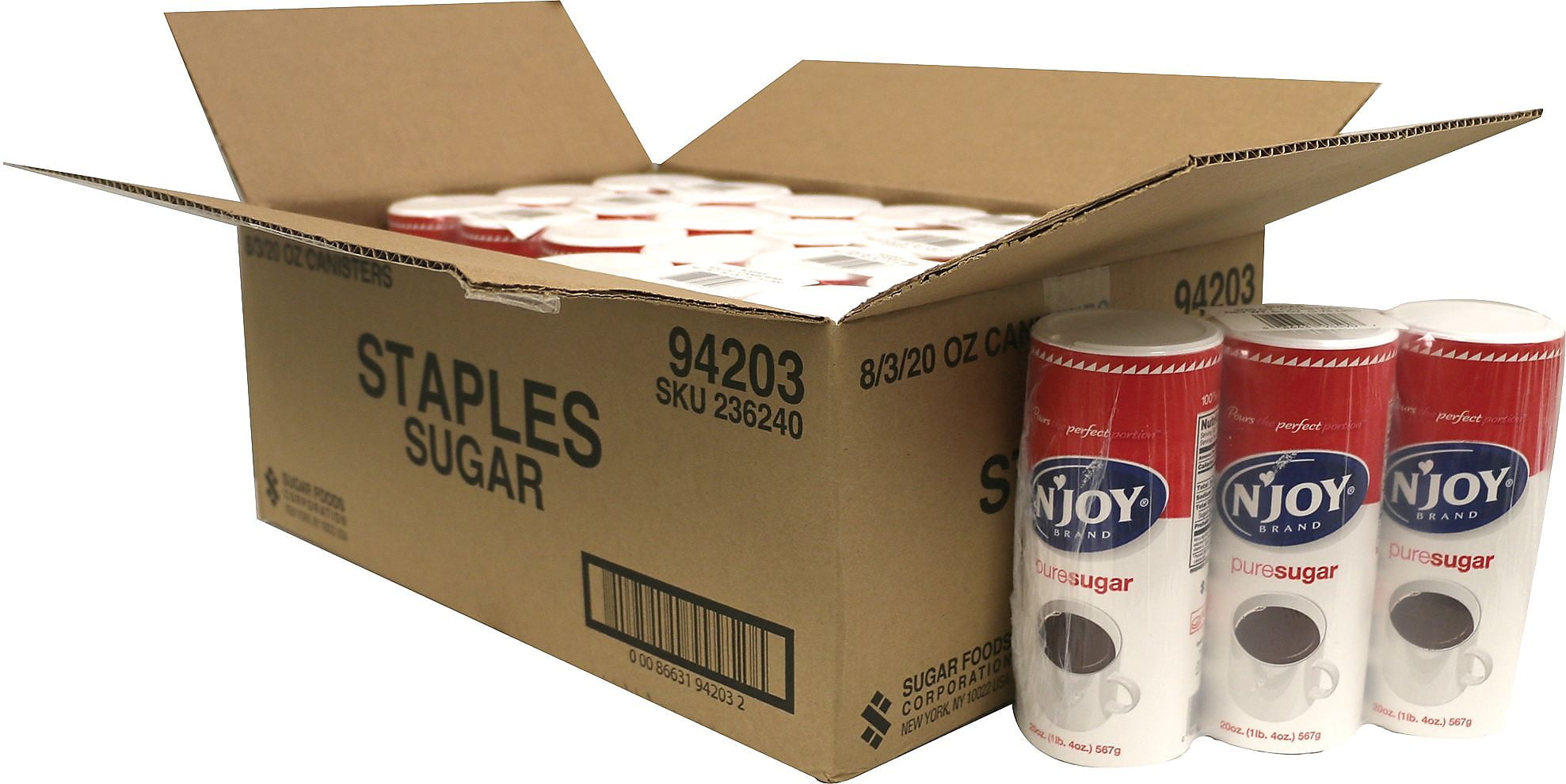 Njoy N'Joy Sugar, 3 Canisters/Pack, 8 Packs/Carton 51241/94203 ...
