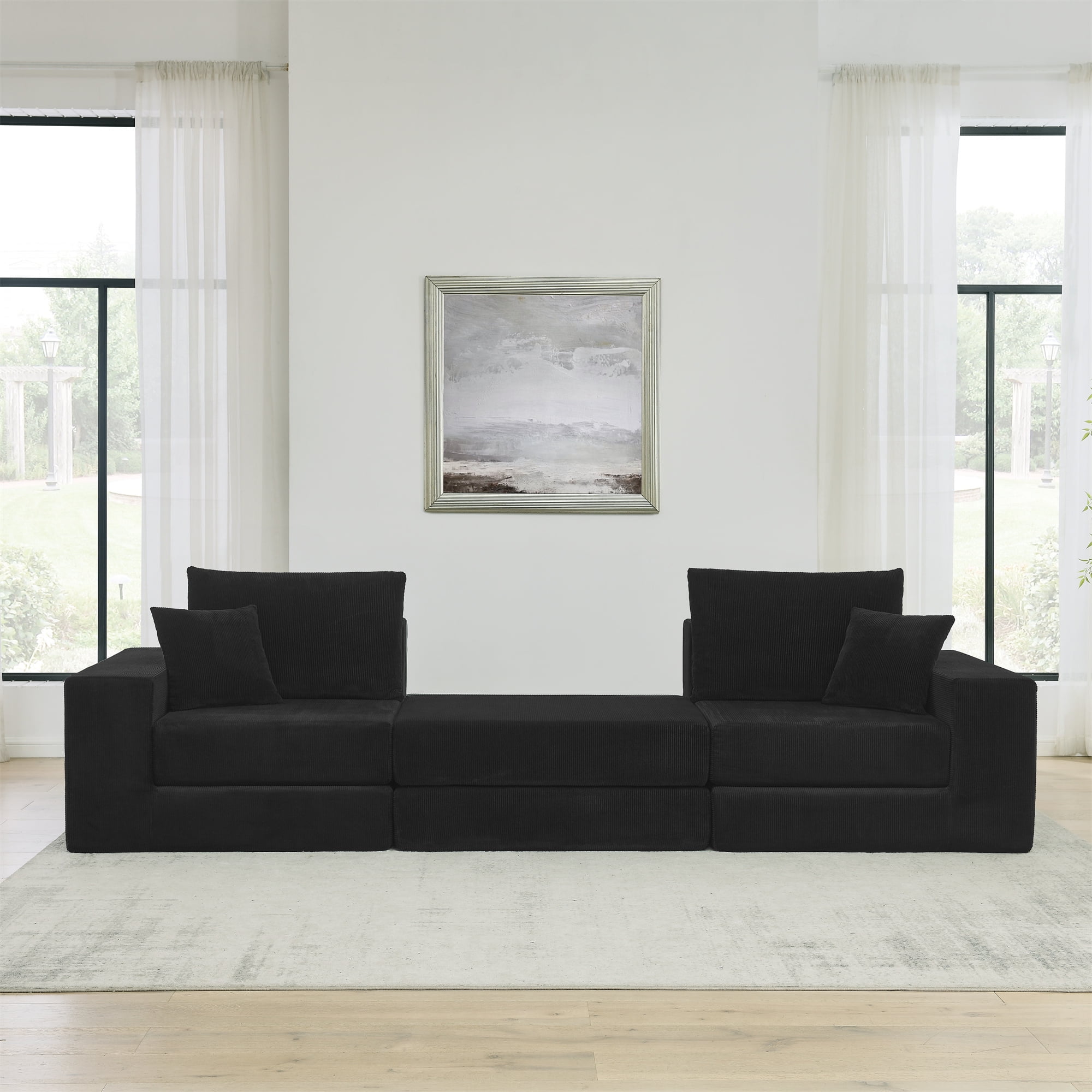 Leumius Modular Sectional Sofa,Cloud Sectional Couch with Deep Seat,Modern Modular L-Shape Sofa Couch with Chaise,Upholstered Boneless Couches for Living Room Bedroom,Black
