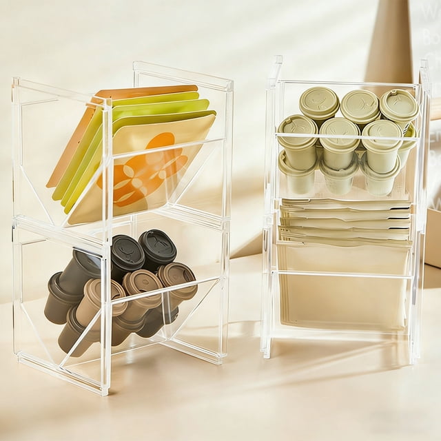 Coffee Capsule Storage Container,Stackable Tea Bag Organizer,Clear Countertop Storage Box,Coffee Bar Storage Organizer,Kitchen Drawer Beverage Organizer,Plastic Storage Container