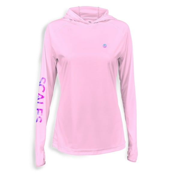SCALES Tide Dye Flyer Womens Hooded Performance Shirt Light Pink, XLarge Hoodie