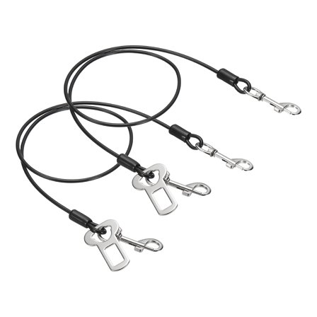 Uxcell Chew Proof Dog Leash, 31 in Dog Seat Belt Harness with Double Clips Leash Extender Steel Braided Vehicle Tether, (Black, 2 Pcs), Intended for Pet Car Safety/Walking/Training