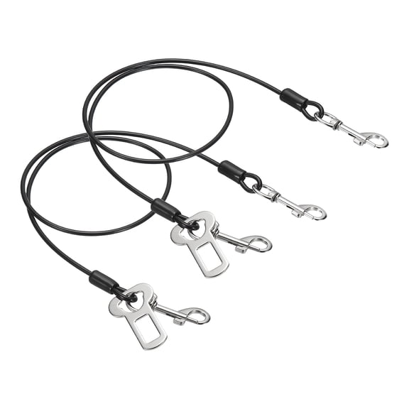 Uxcell Chew Proof Dog Leash, 31 in Dog Seat Belt Harness with Double Clips Leash Extender Steel Braided Vehicle Tether, (Black, 2 Pcs), Intended for Pet Car Safety/Walking/Training
