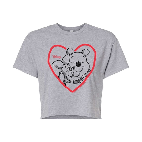 Disney - Pooh And Piglet Heart - Juniors Cropped Cotton Blend T-Shirt