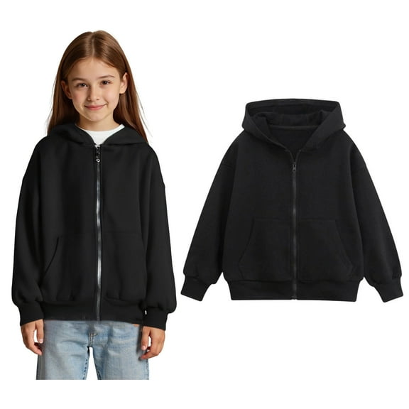 Hoodies Boys Black Zipper Hoodies Long Sleeve Casual Basic Pullover Sweatshirt Hoodie Warm Fall Winter Clothes Girls Tops Size 13-14 Years